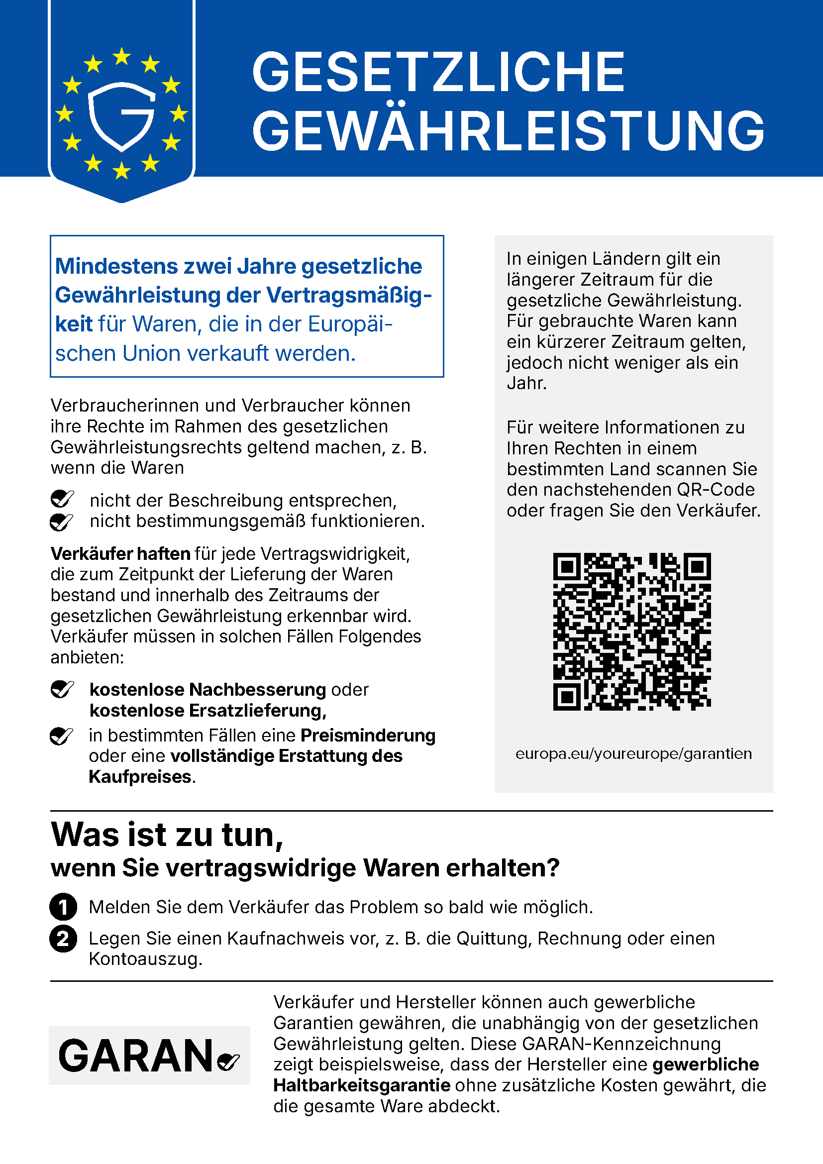 Hinweise zur gesetzlichen Gewährleistung