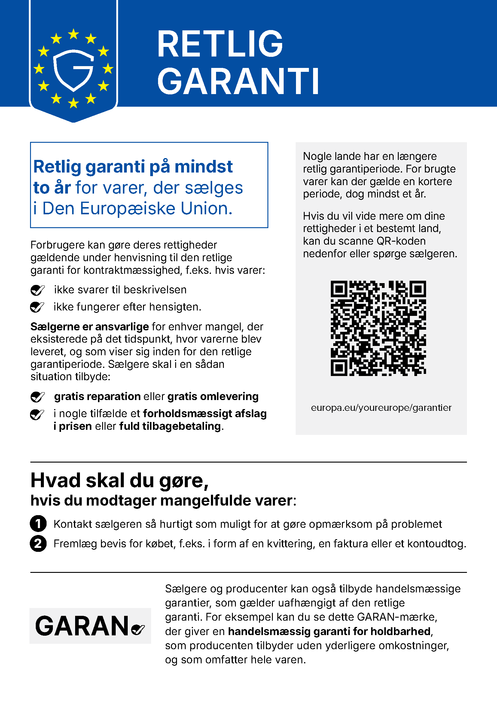 Oplysninger om den lovbestemte garanti